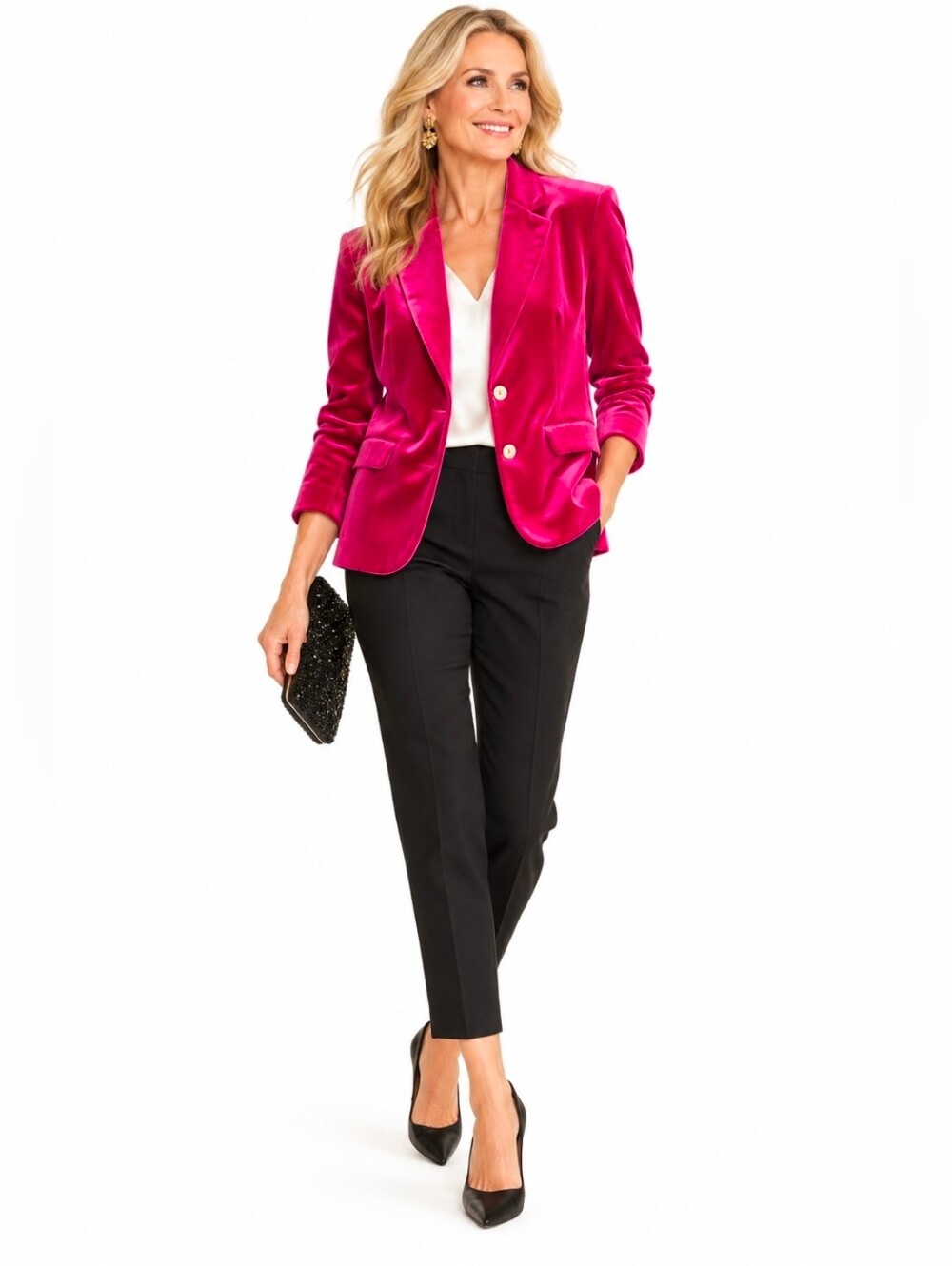 Allegra K Fuchsia Velvet Single-Breasted Blazer Jacket Stretchy, XL, NWT